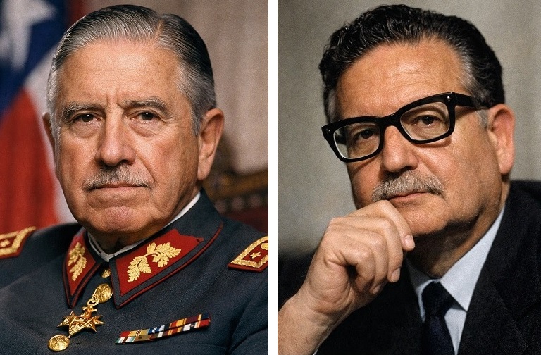 הנשיא המודח איינדה (מימין) והגנרל הדיקטטור פינושה